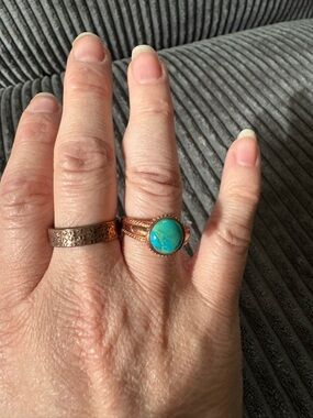 Rings Lot 2: Chrysocolla NK Copper Sz 8 & Hammered Copper Sz 10 Southwest Boho